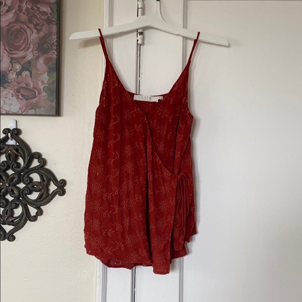 ASTR burnt orange wrap top.